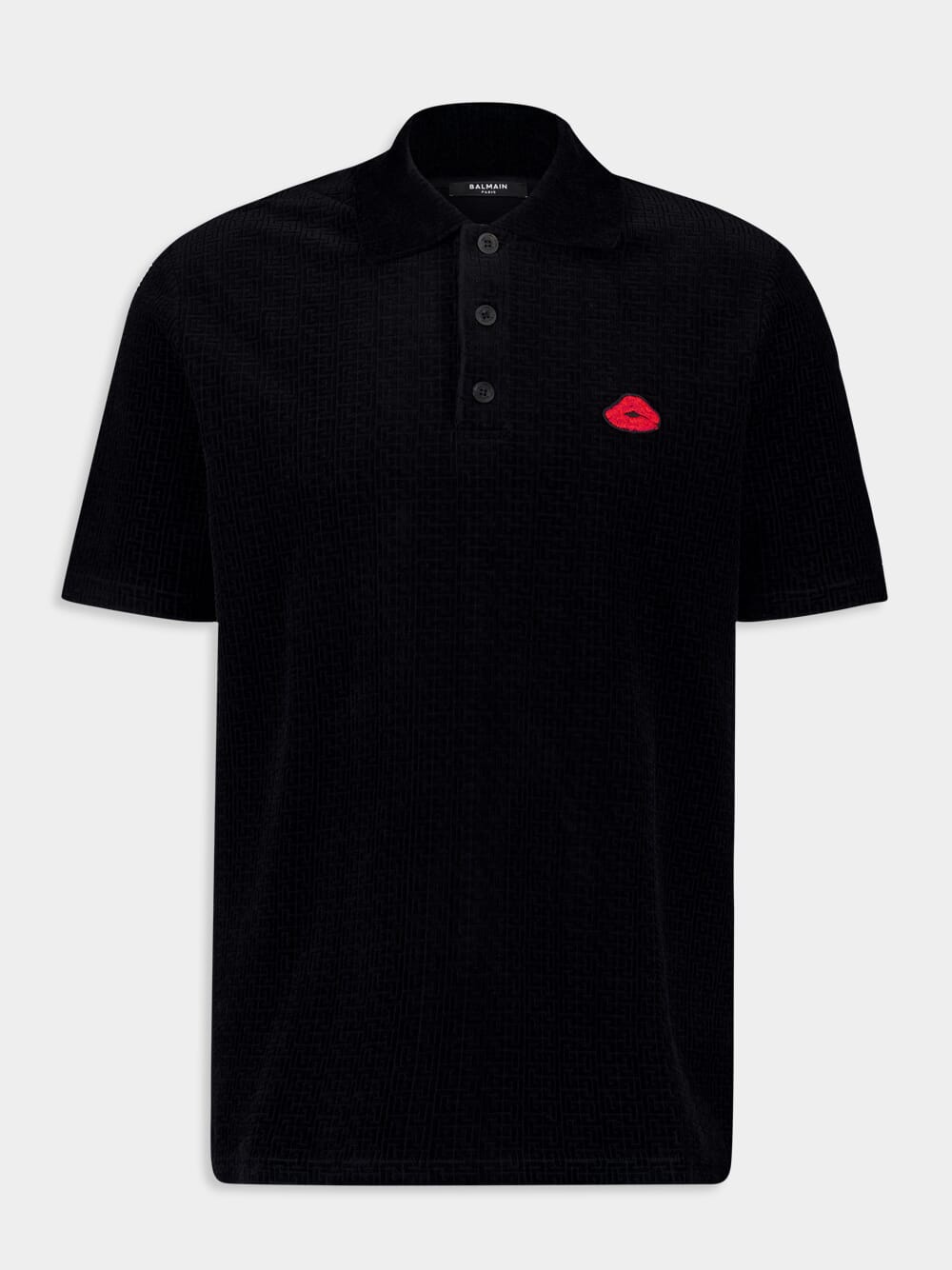 Black Lip Motif Collared Polo Shirt