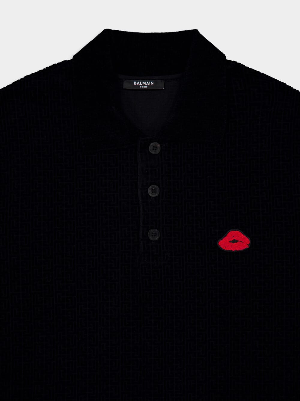 Black Lip Motif Collared Polo Shirt