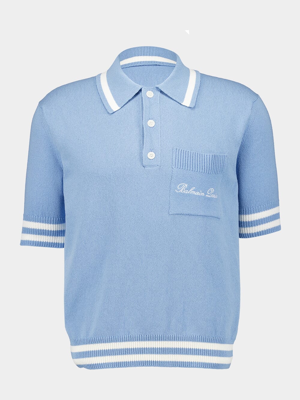 Blue Wool Polo Shirt with Balmain Signature Embroidery