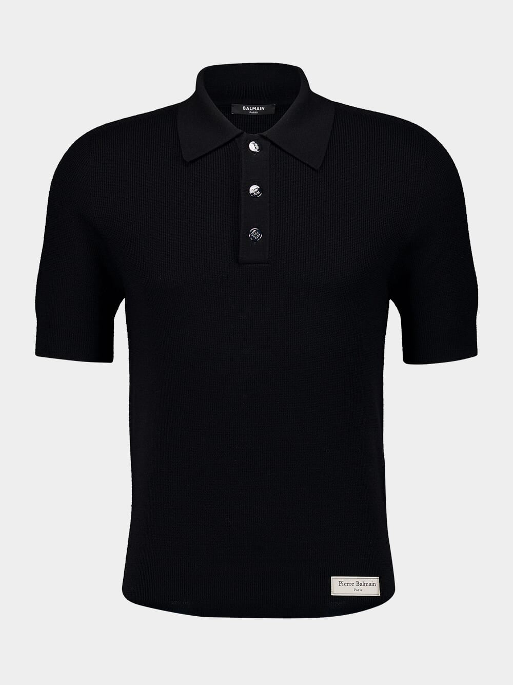 Merino Wool Black Polo Shirt