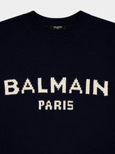 Balmain Navy Blue Intarsia Logo Sweater