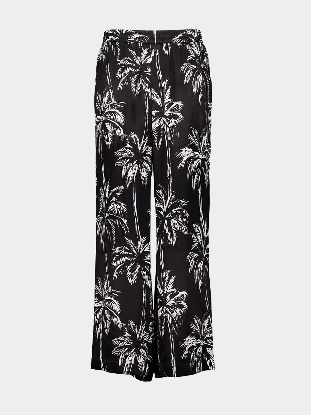 Black Palm Print Satin Pyjama Trousers