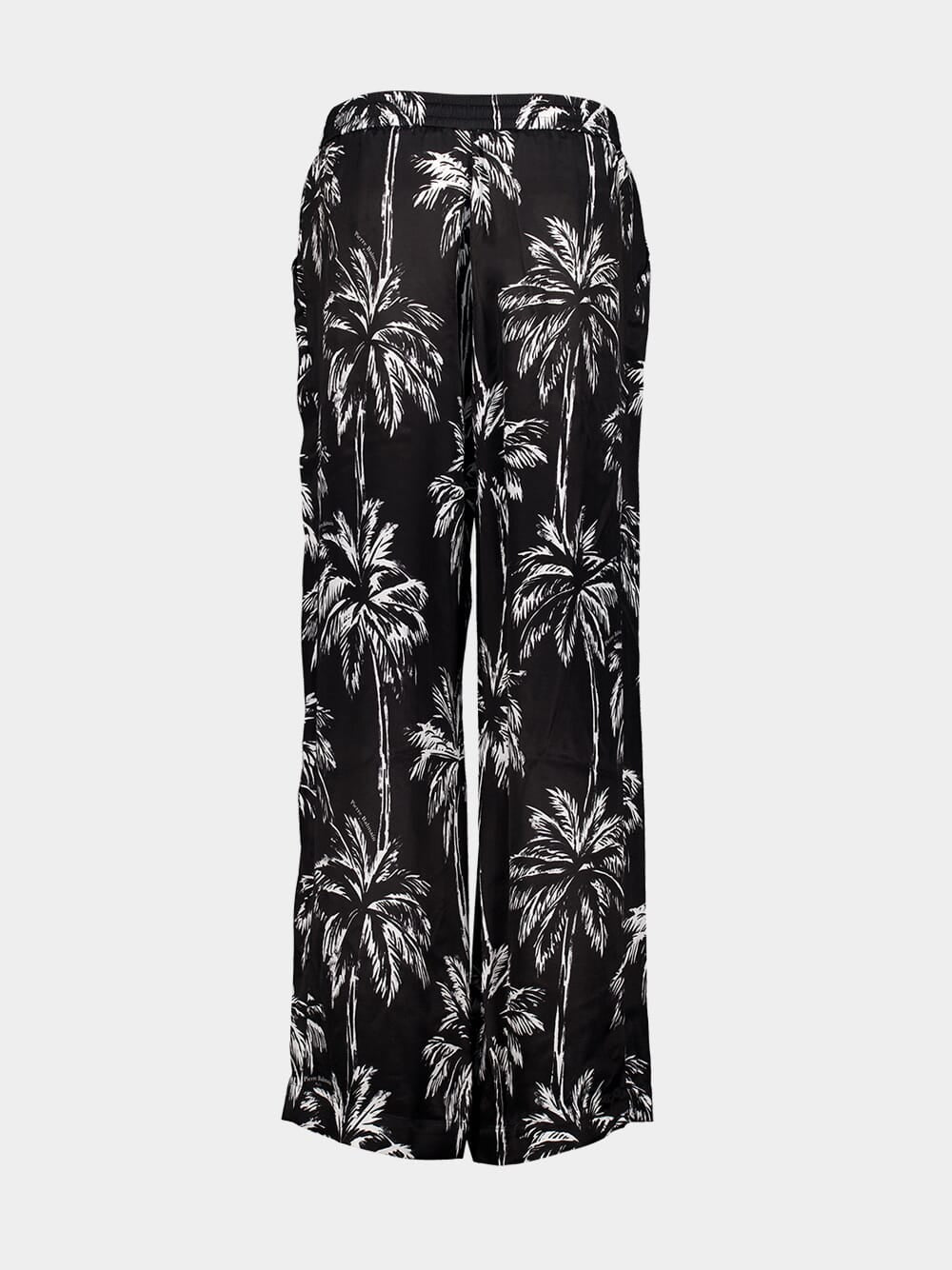 Black Palm Print Satin Pyjama Trousers