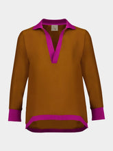 Paula Diane Caramel Café Silk V-Neck Long-Sleeve Top