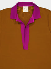 Paula Diane Caramel Café Silk V-Neck Long-Sleeve Top