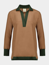 Paula Diane Timberwolf Silk V-Neck Long-Sleeve