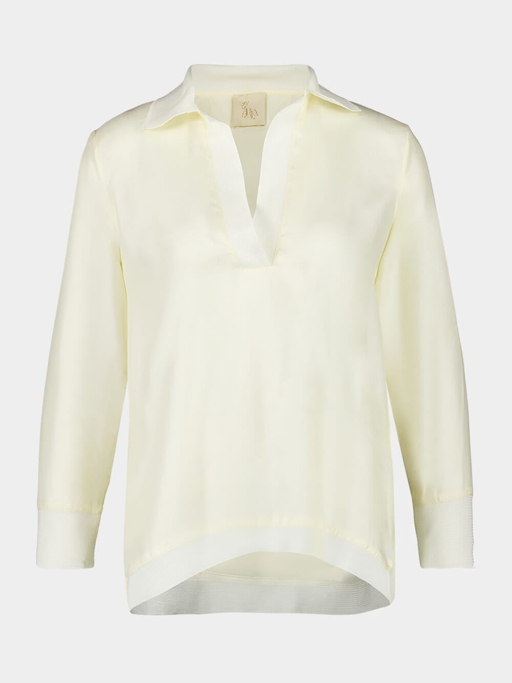 Diane Vanilla Custard Silk Twill V-Neck Long-Sleeve