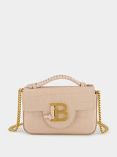 Balmain Beige B-Buzz 17 Mini Bag in Crocodile-Embossed Calfskin