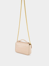 Balmain Beige B-Buzz 17 Mini Bag in Crocodile-Embossed Calfskin