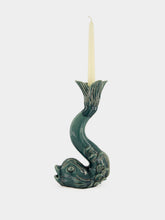 Jean Roger Peacock Blue Dolphin Ceramic Candle Holder