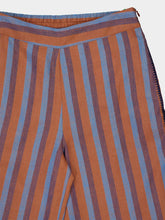 Paula Dora Blue Stripes Embroidered Striped Linen Pants