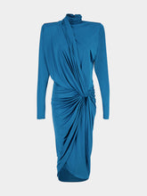 Balmain Blue Draped Flowing Jersey Midi Dress