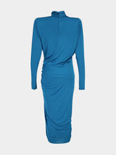 Balmain Blue Draped Flowing Jersey Midi Dress