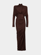Balmain Brown Draped Flowing Jersey Maxi Dress