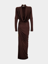 Balmain Brown Draped Flowing Jersey Maxi Dress