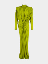 Balmain Green Draped Silk Charmeuse Maxi Dress