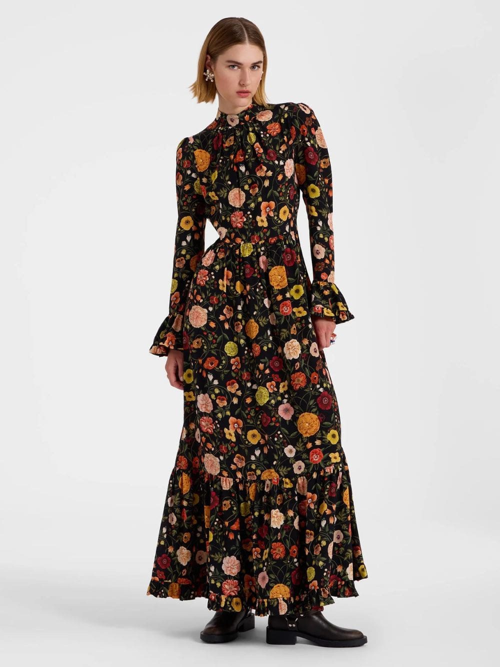 Black Floral Silk Maxi Dress