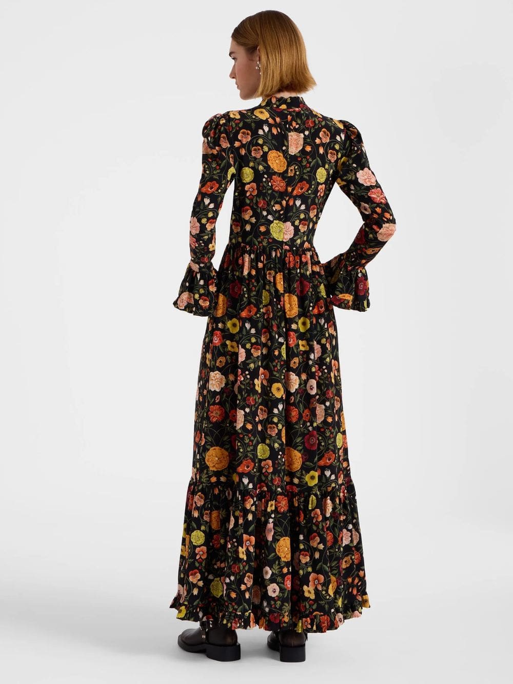 Black Floral Silk Maxi Dress