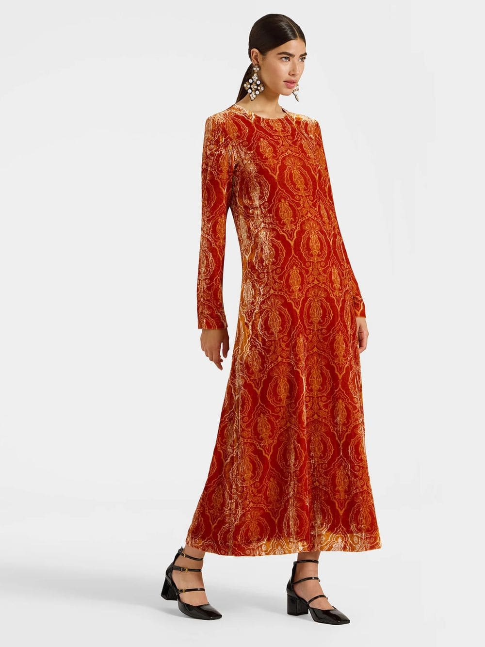 Orange Velvet Devoré Swing Dress