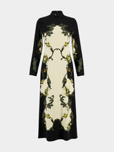 La DoubleJ Black Buttercup Print Satin Maxi Dress