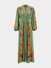 La DoubleJ Woodland Placée Green & Orange Silk Maxi Dress