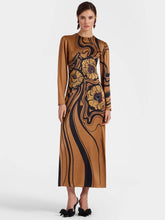 La DoubleJ Brown Big Blooms Long-Sleeve Stretch Satin Dress