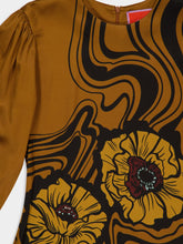 La DoubleJ Brown Big Blooms Long-Sleeve Stretch Satin Dress