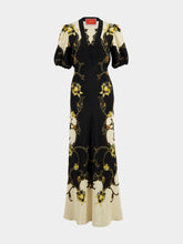 La DoubleJ Black Buttercup Print Silk Maxi Dress