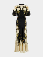 La DoubleJ Black Buttercup Print Silk Maxi Dress