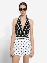 Dolce & Gabbana Plunging Neckline Polka-Dot Charmeuse Top