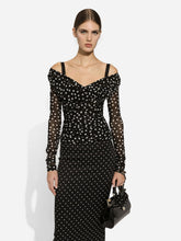 Dolce & Gabbana Black Polka-Dot Tulle Top with Wrap-Front Neckline