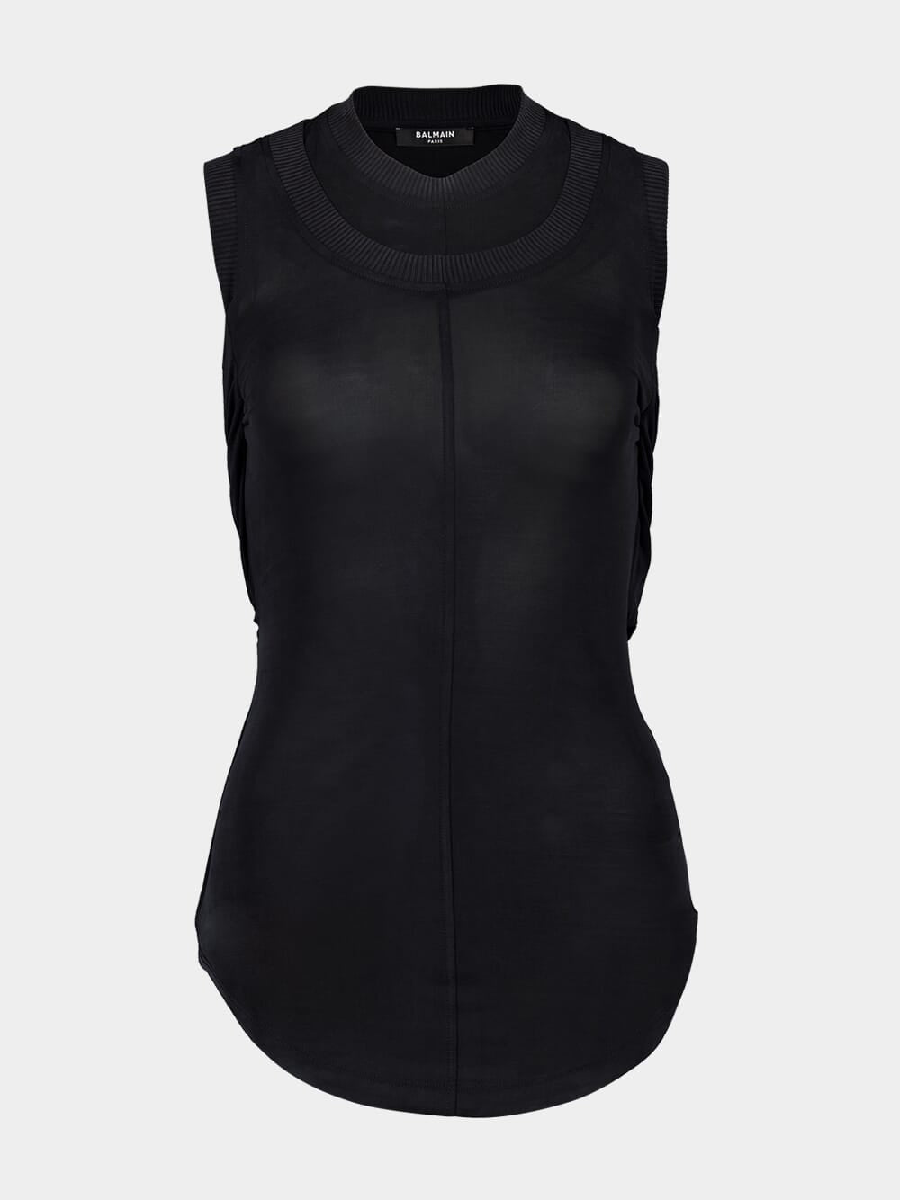 Black Twisted Double-Collar Tank Top