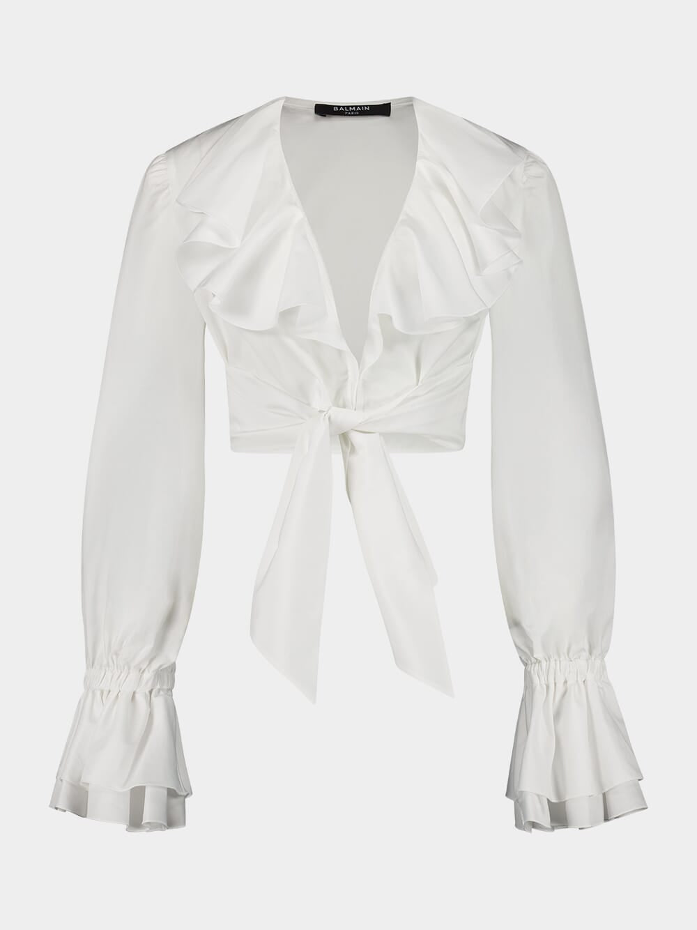 White Cropped Ruffled Poplin Shirt