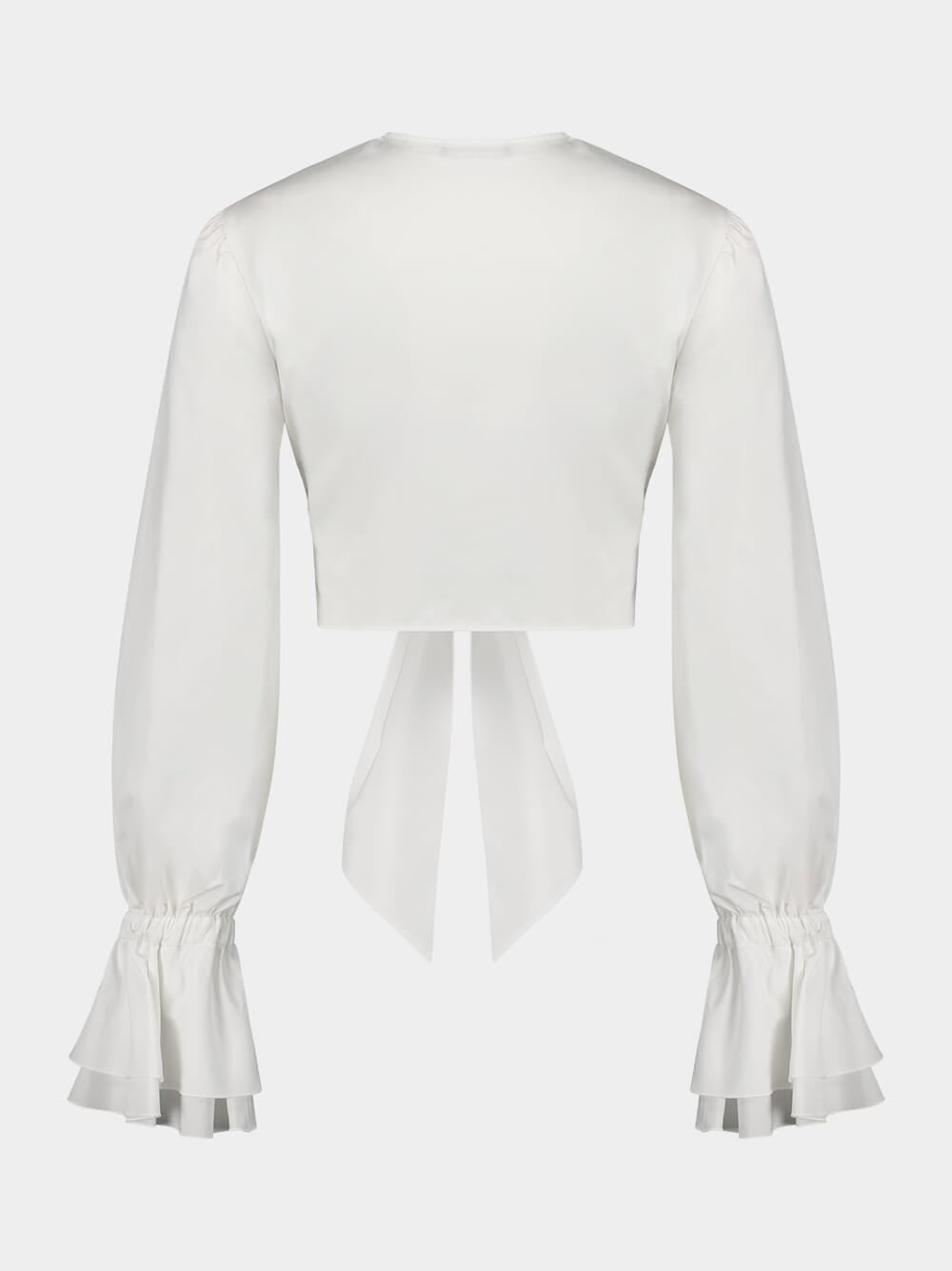 White Cropped Ruffled Poplin Shirt