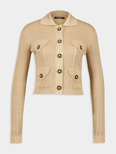 Balmain Beige Cropped Ribbed Knit Cardigan