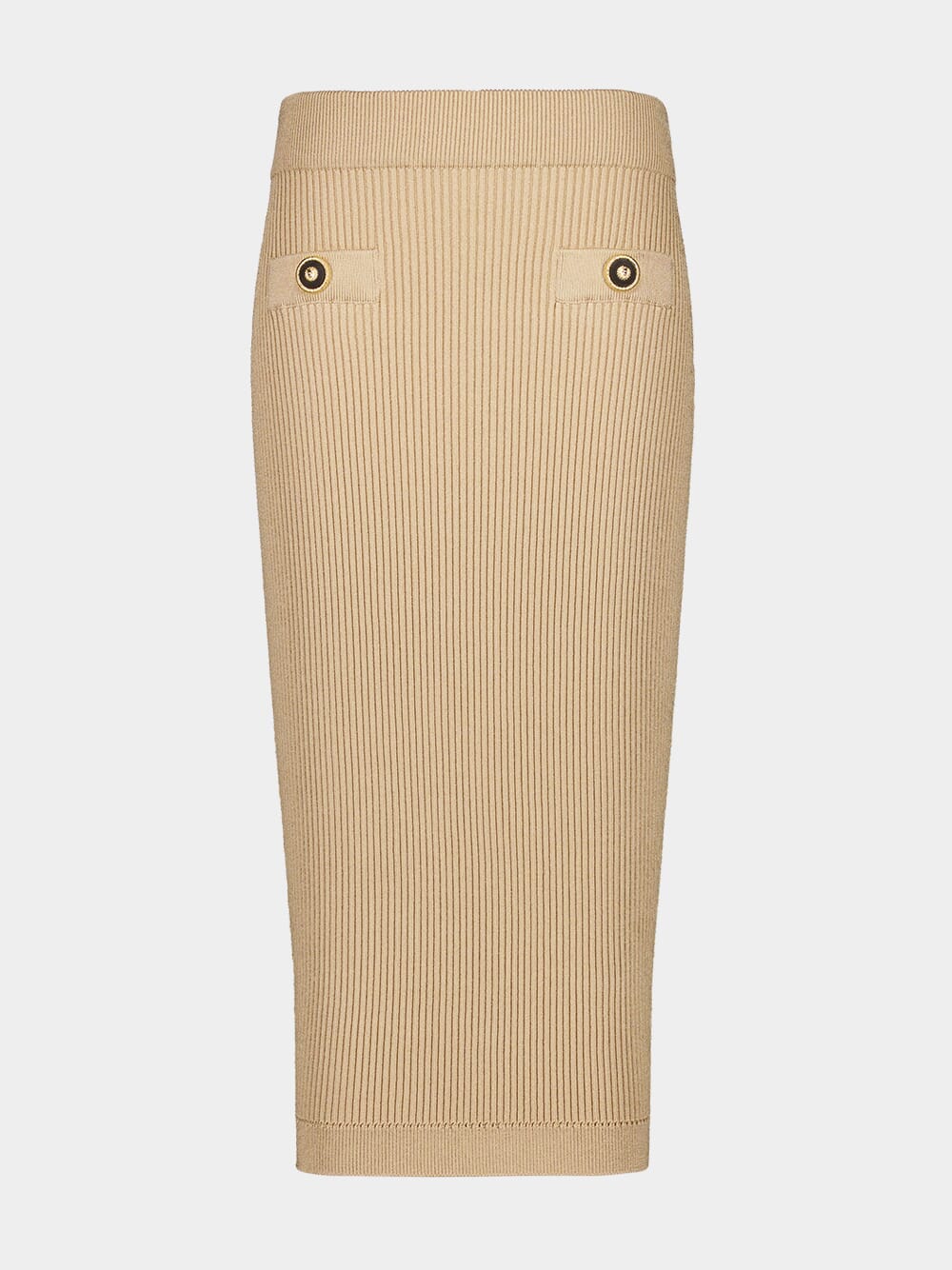 Beige Ribbed Knit Midi Skirt