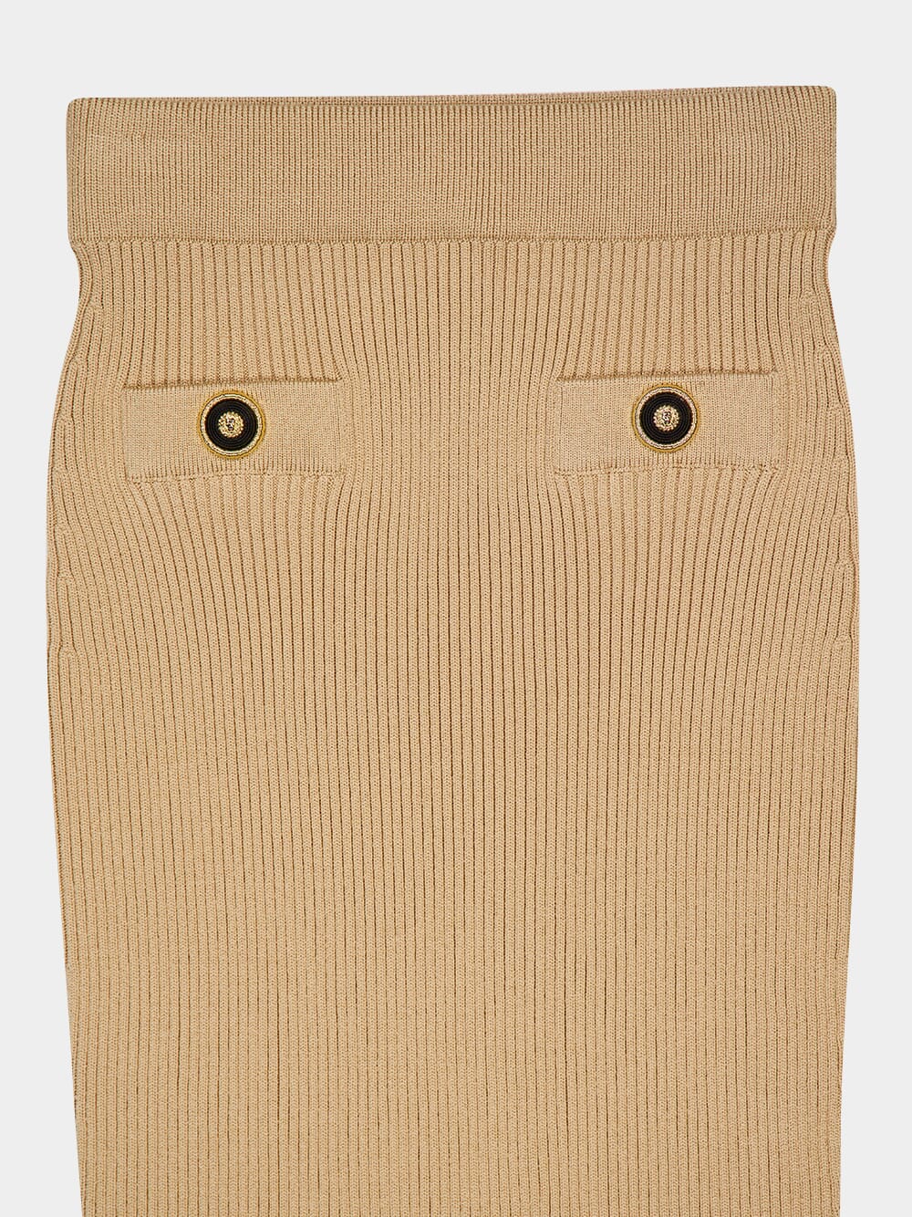 Beige Ribbed Knit Midi Skirt