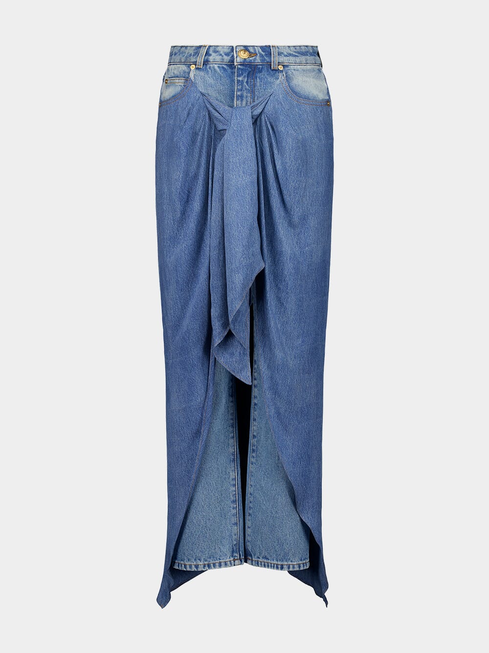 Blue Denim Jeans with Draped Skirt