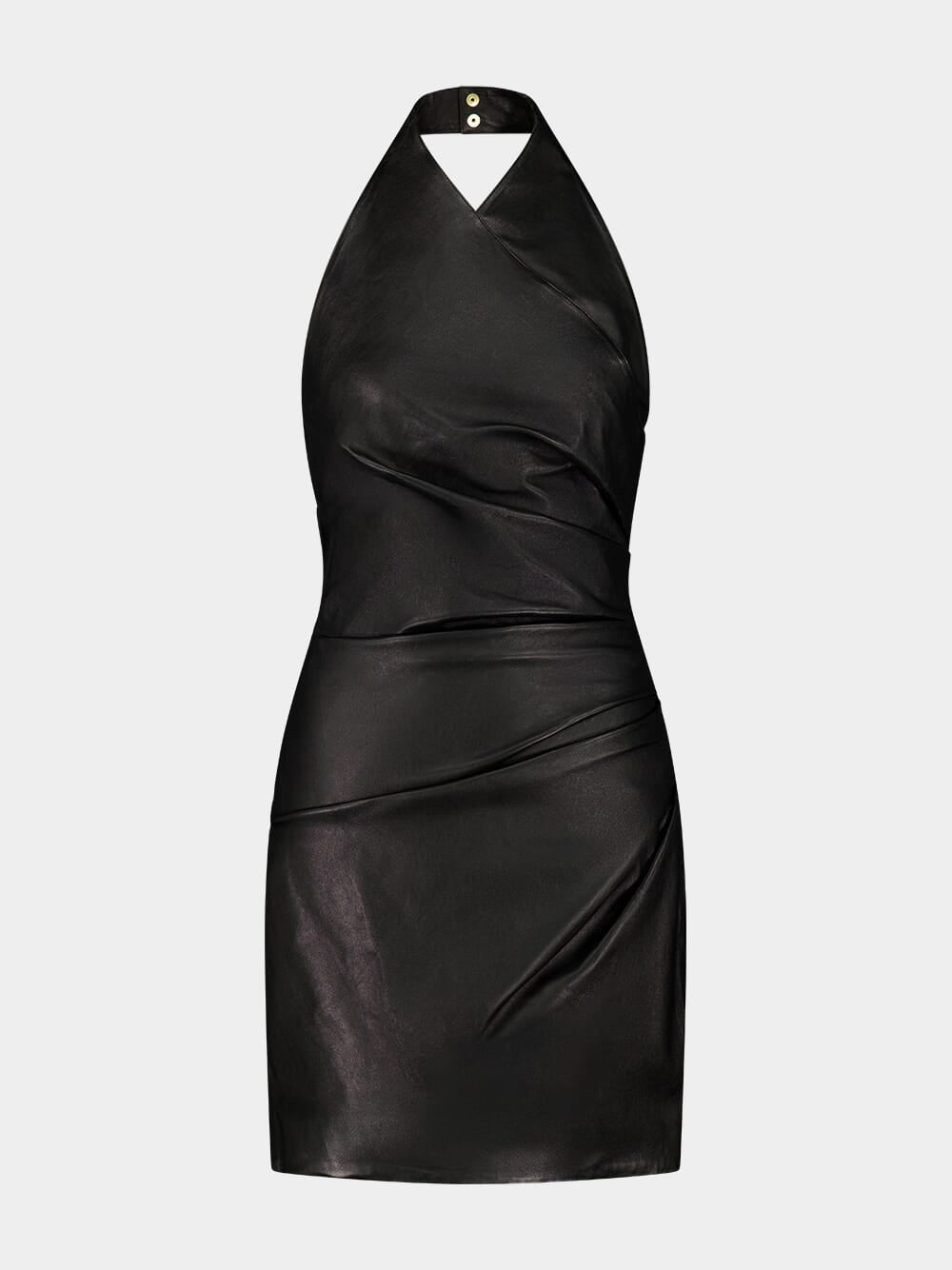 Black Draped Leather Halterneck Dress