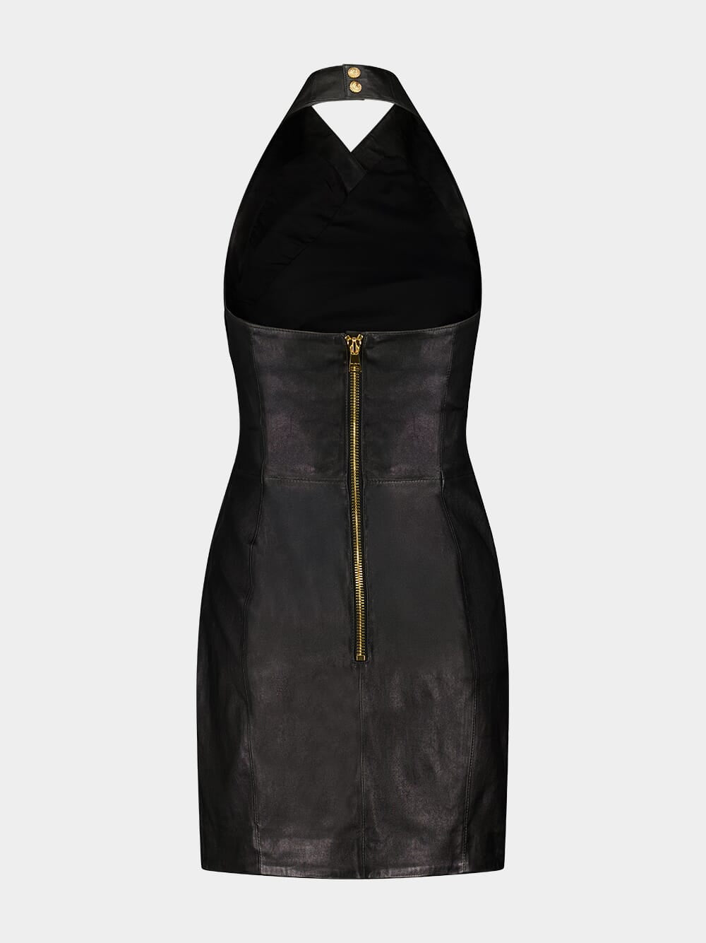 Black Draped Leather Halterneck Dress