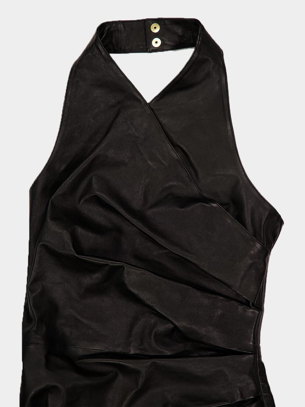 Black Draped Leather Halterneck Dress