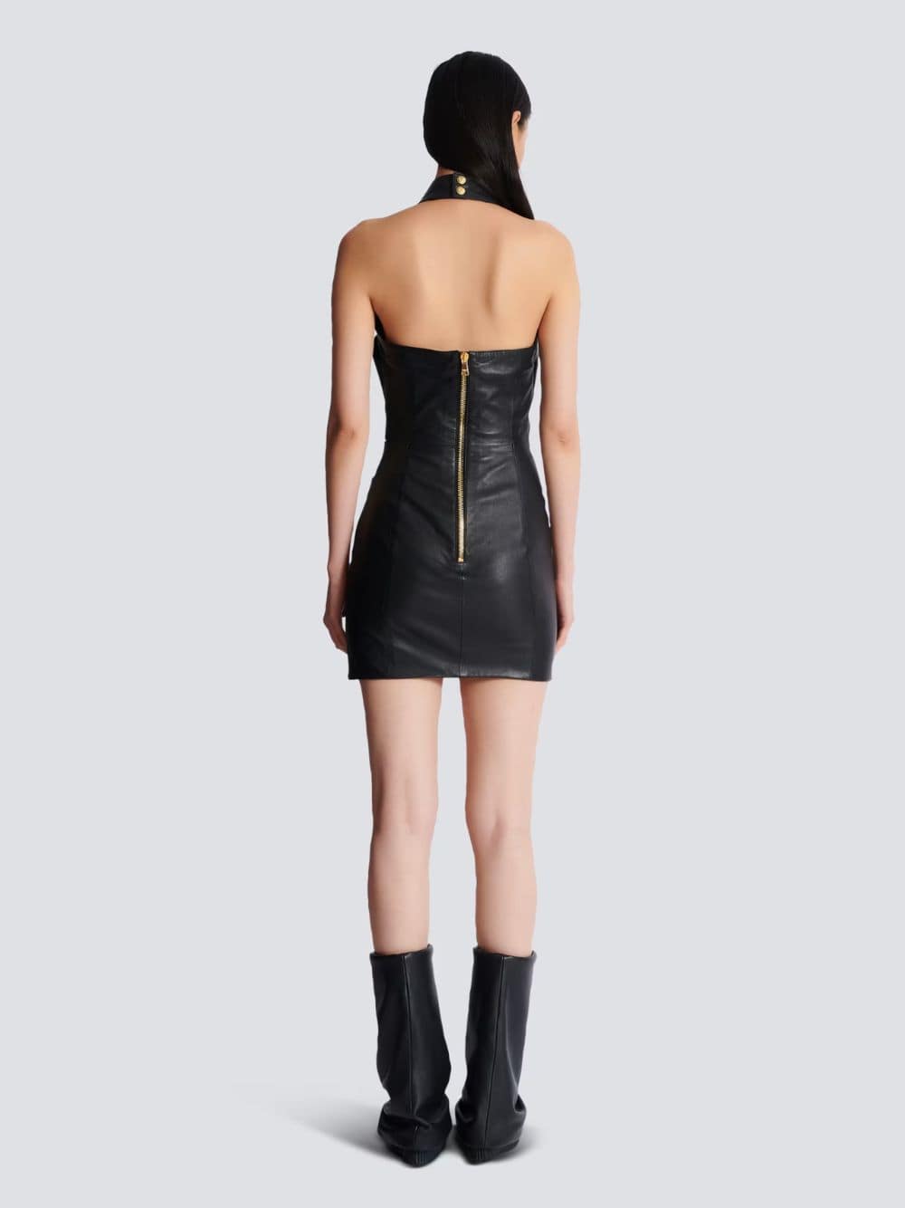 Black Draped Leather Halterneck Dress