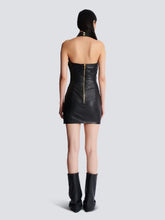 Balmain Black Draped Leather Halterneck Dress