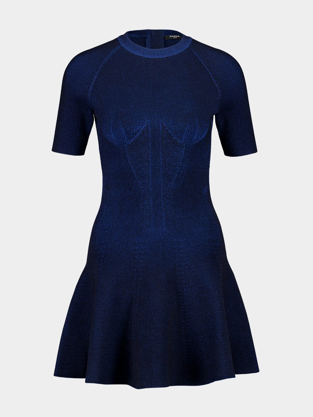 Electric Blue Ribbed Knit Flare Dress