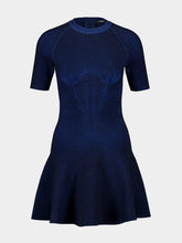 Balmain Electric Blue Ribbed Knit Flare Dress