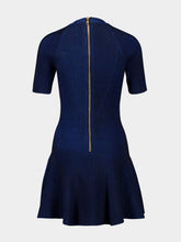 Balmain Electric Blue Ribbed Knit Flare Dress
