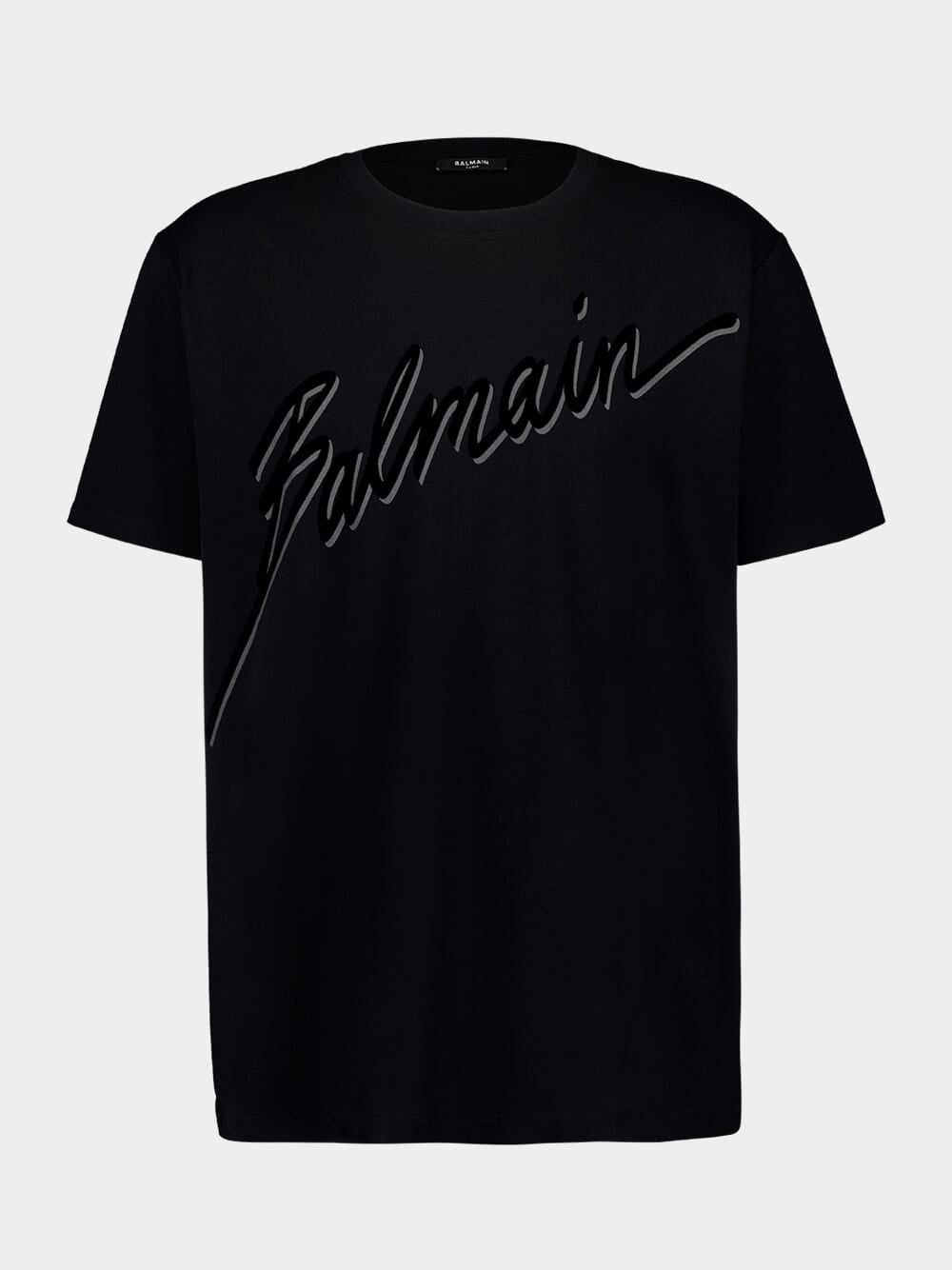 Black T-Shirt with Flocked Logo