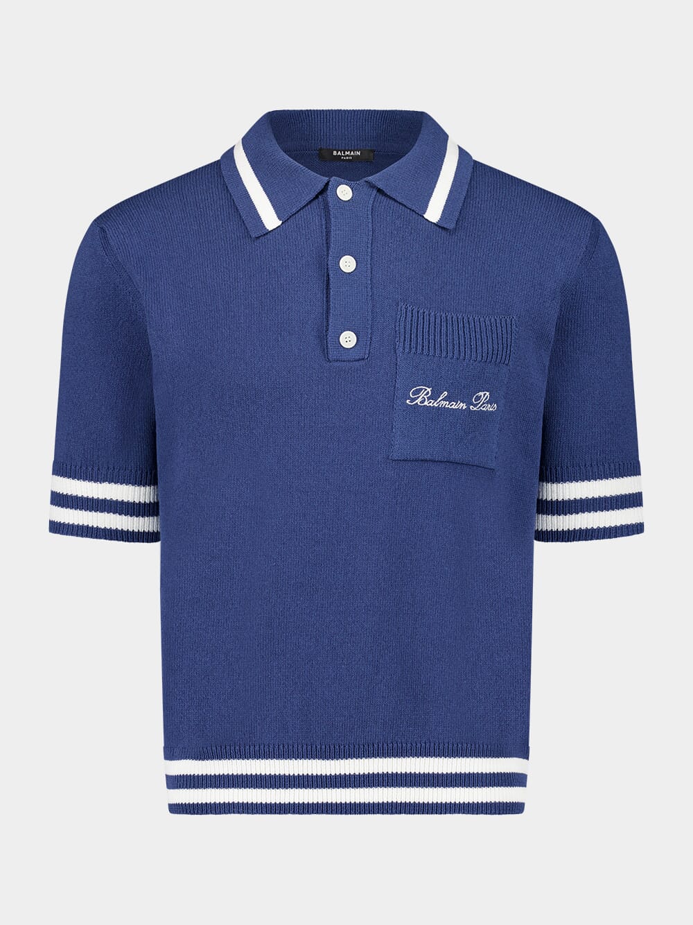 Navy Blue Cotton-Linen Polo Shirt with Signature Embroidery