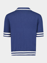 Balmain Navy Blue Signature Embroidery Cotton Polo Shirt