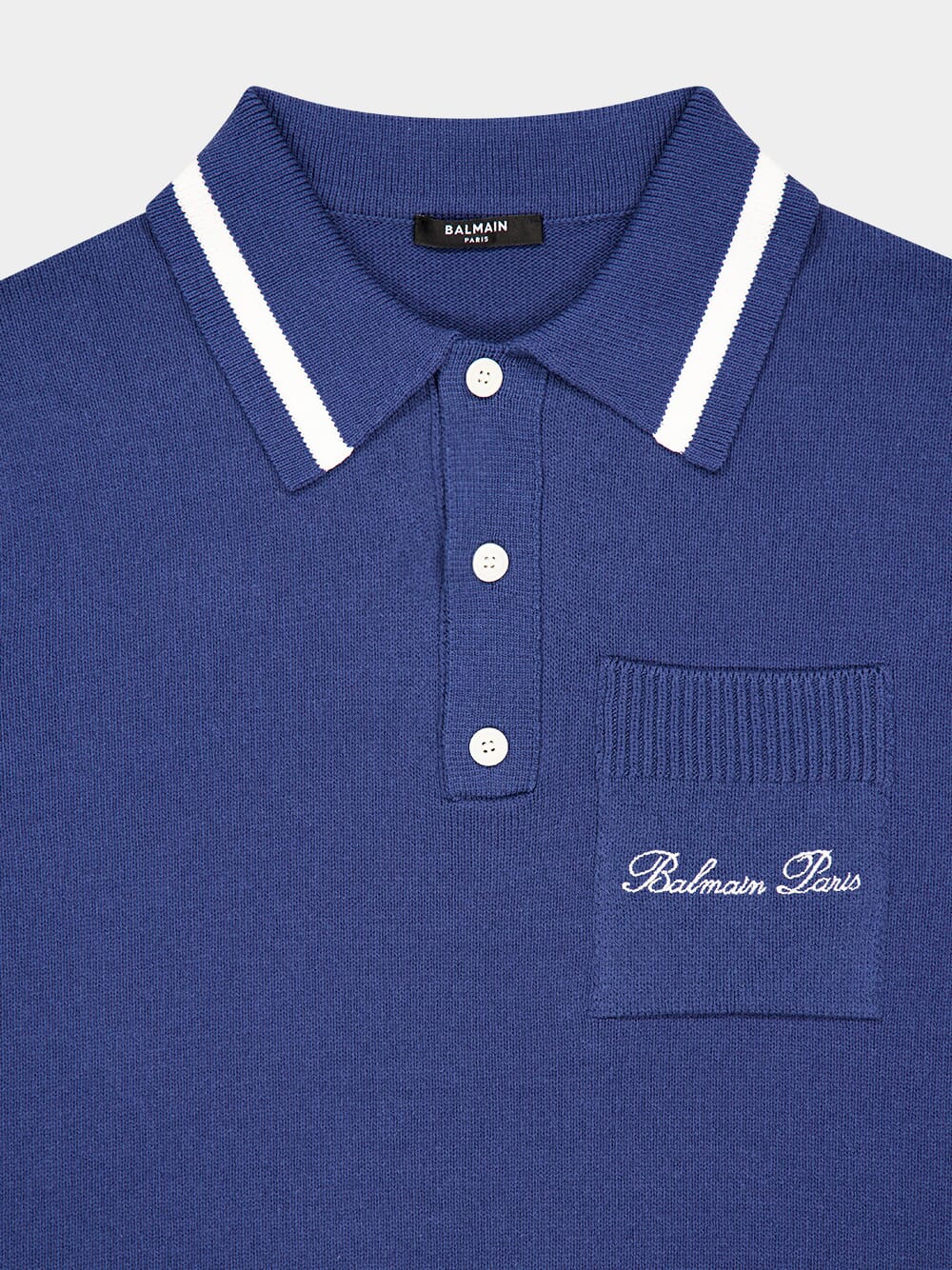 Navy Blue Cotton-Linen Polo Shirt with Signature Embroidery